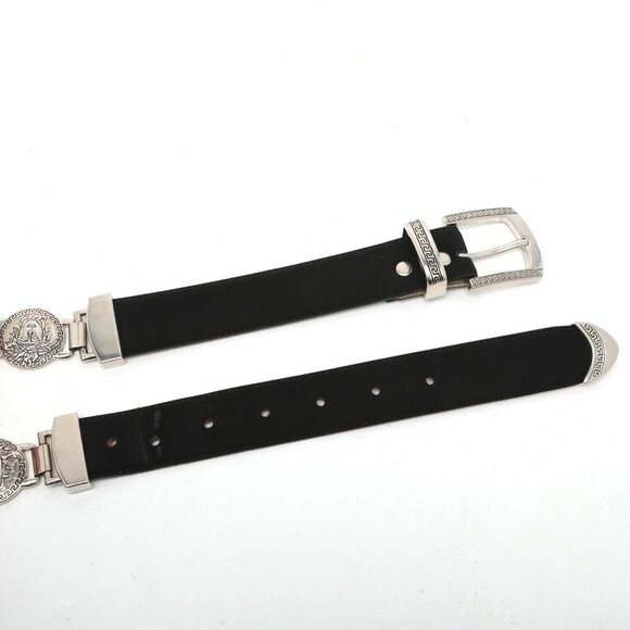Vintage Avanti Leather Medusa Head Belt Silver Chain Black Italy Metal Hardware - Picture 13 of 13